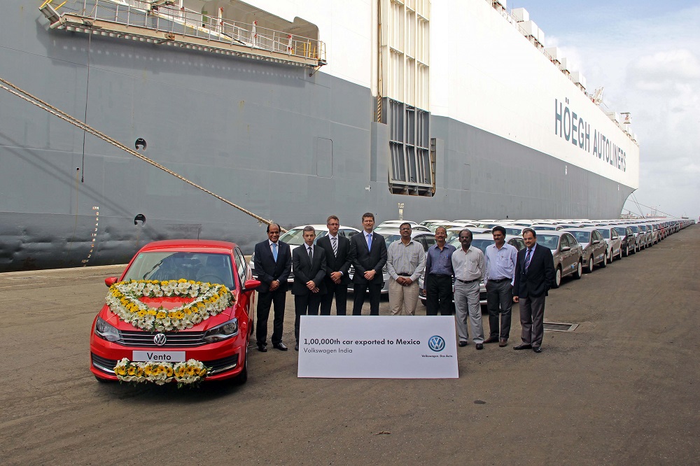 Volkswagen India ships 1,00,000th car to Mexico-a red Vento