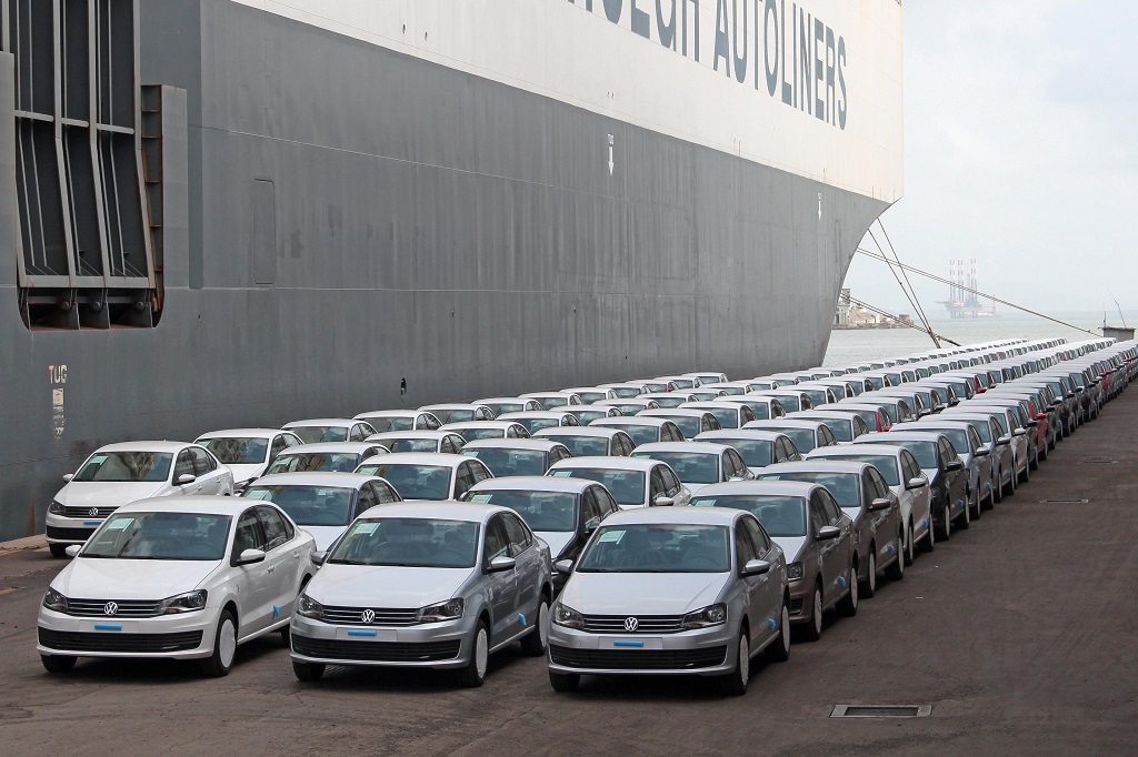 Volkswagen cars lined up for shippingEdited