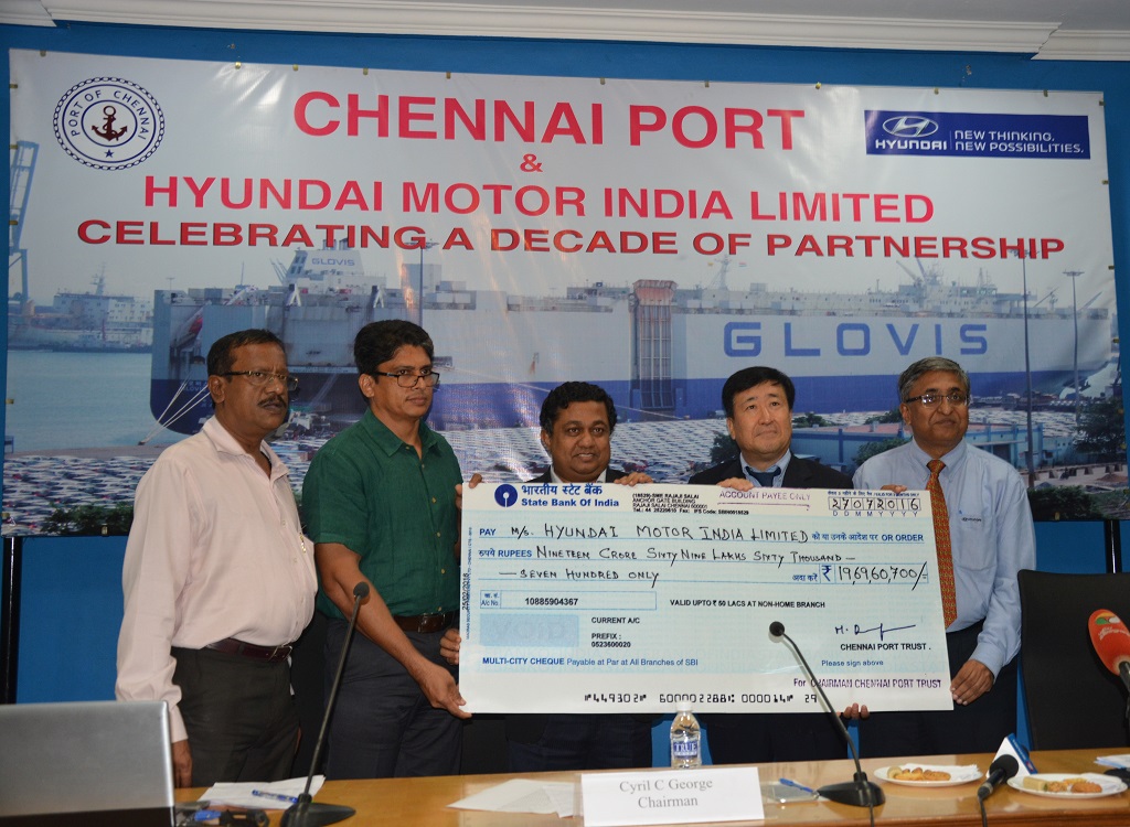 Mr. Cyril C George, Chairman-Chennai Port Trust handing over the cheque …