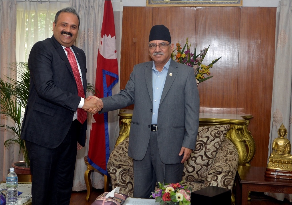 honble-pm-of-nepal-mr-pushpa-kamal-dahal-congratulating-mr-sumit-sawhney-country-ceo-managing-director-renault-india-operations