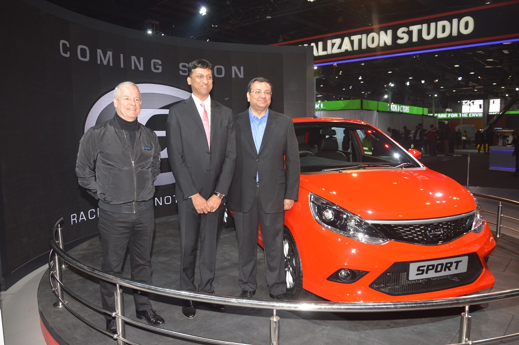 (R to L) – Mr. Cyrus P. Mistry, Chairman, Tata Sons & Tata Motors, Mr. J. Anand, Managing Director, Jayem Automotives and Mr. Dr. Tim Leverton, Head- Advanced & Product Engineering, Tata Motors, during the SPORT hatchback showcase at Auto Expo 2016.